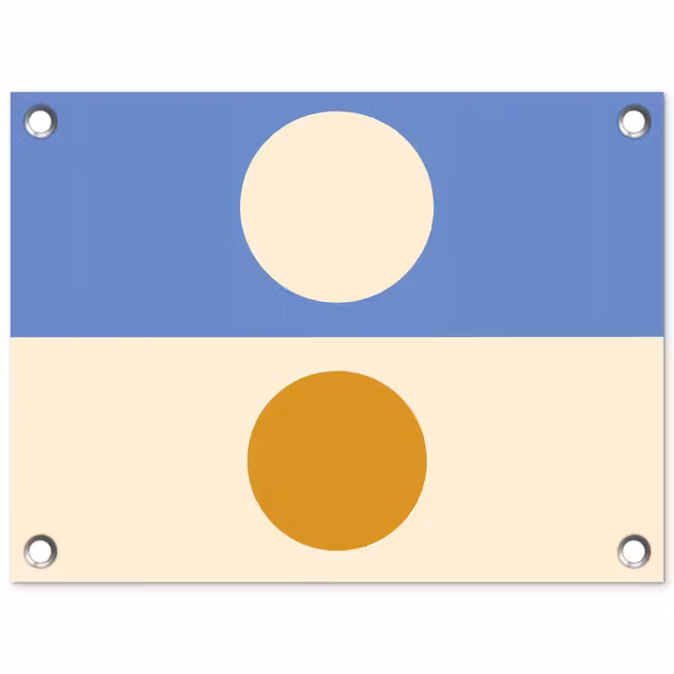 Cirkels - Symmetrisch - Wit - Blauw- Geel tuinposter los doek klein -3d