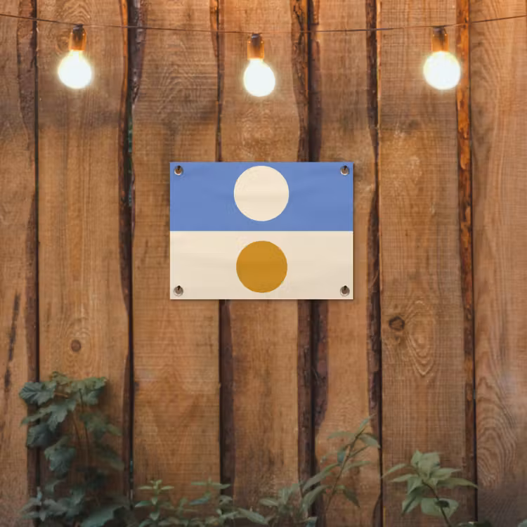 Cirkels - Symmetrisch - Wit - Blauw- Geel tuinposter los doek klein -sfeer1