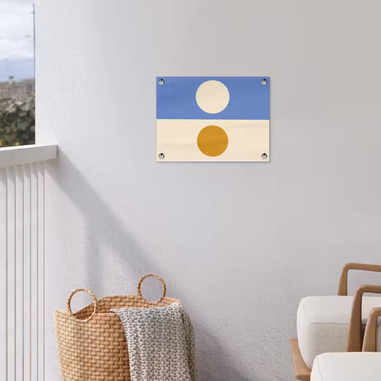 Cirkels - Symmetrisch - Wit - Blauw- Geel tuinposter los doek klein -sfeer8