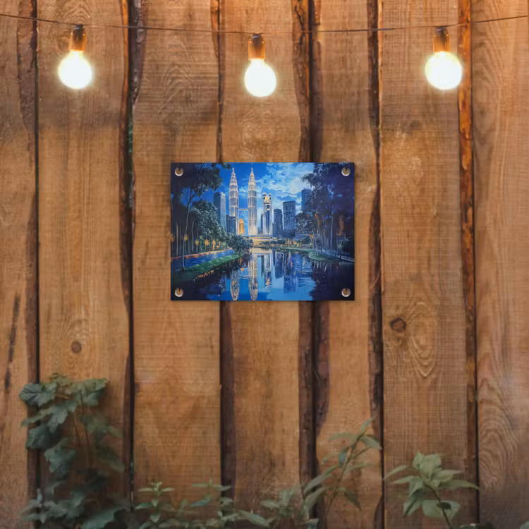 Stad Kuala Lumpur - Skyline - Wolkenkrabbers - Water tuinposter los doek klein -sfeer1