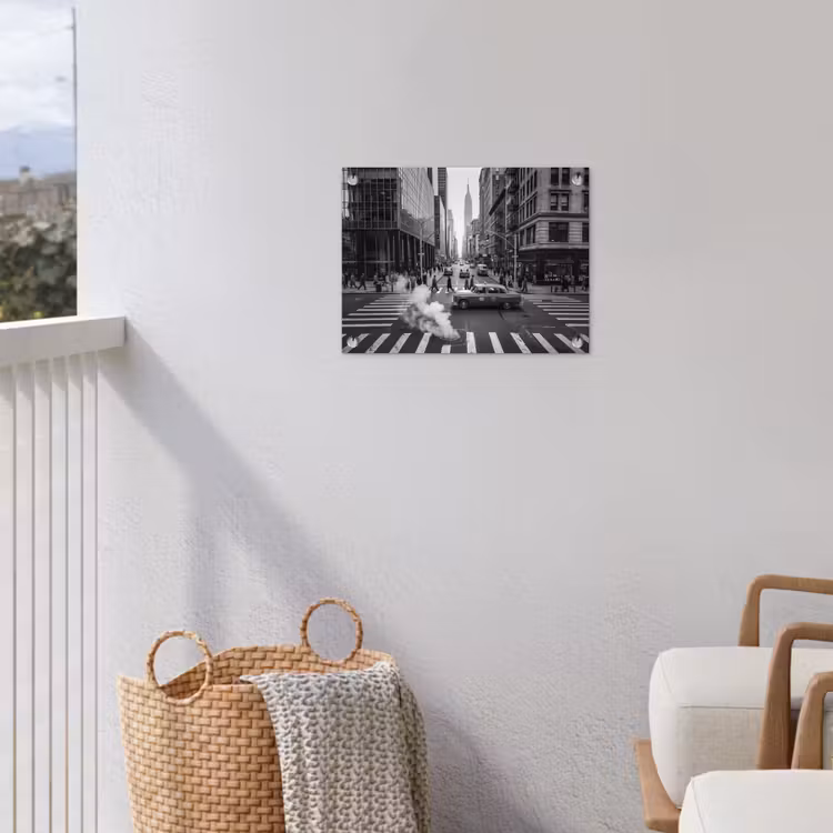 Stad - Straat - Gebouwen - Verkeer - Zwart-wit tuinposter los doek klein -sfeer8