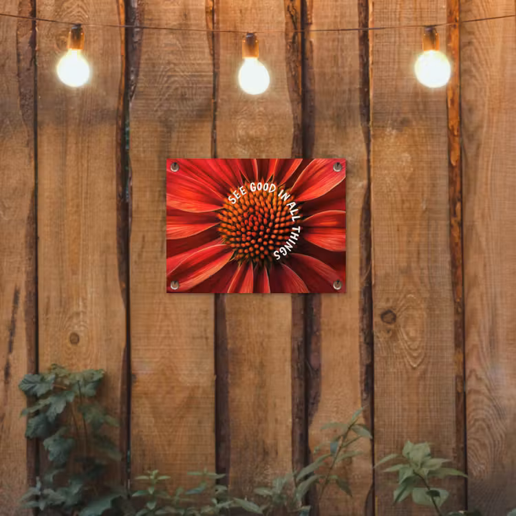 Close up - Bloem - Quote - Rood tuinposter los doek klein -sfeer1