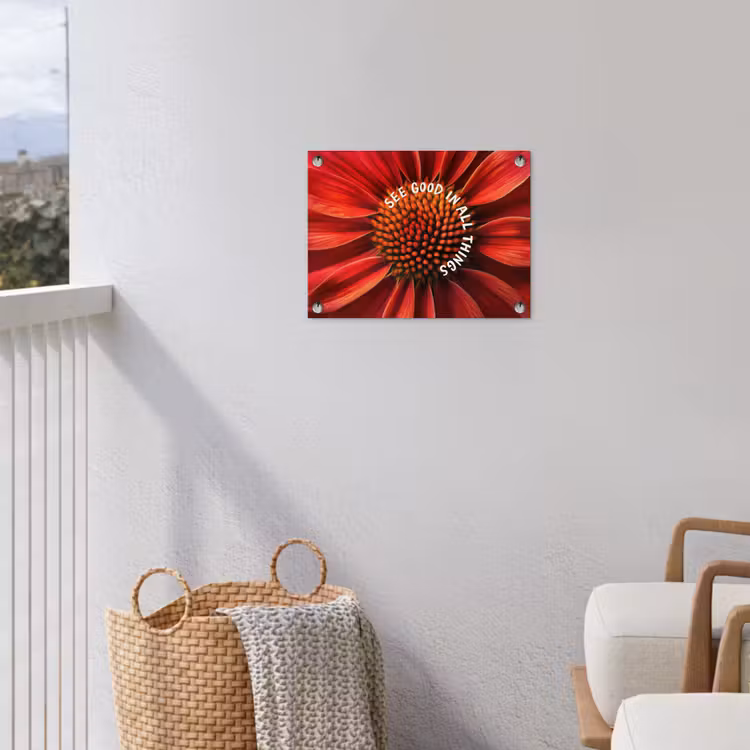 Close up - Bloem - Quote - Rood tuinposter los doek klein -sfeer8