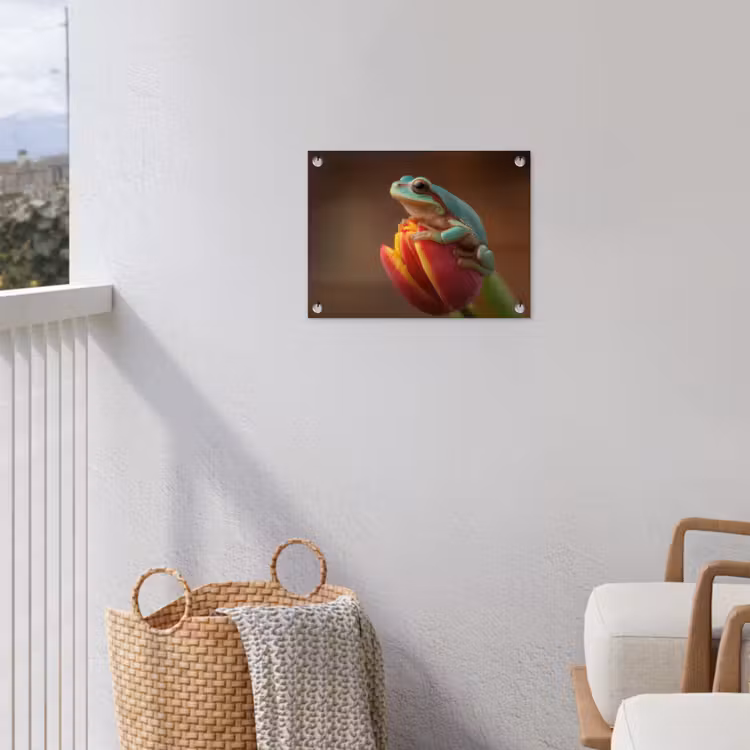 Close-up - Kikker - Tulp - Rood tuinposter los doek klein -sfeer8