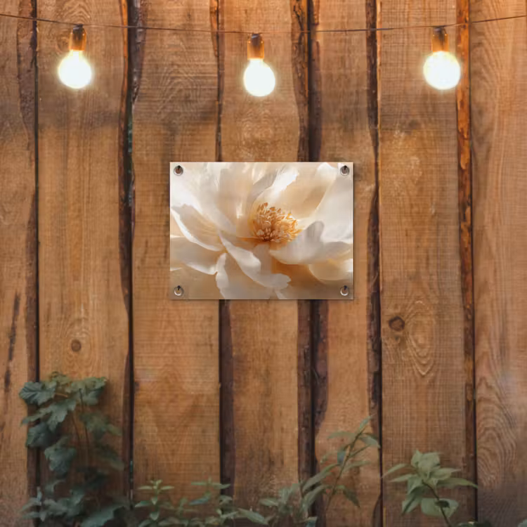 Close up - Pioenroos - Wit tuinposter los doek klein -sfeer1