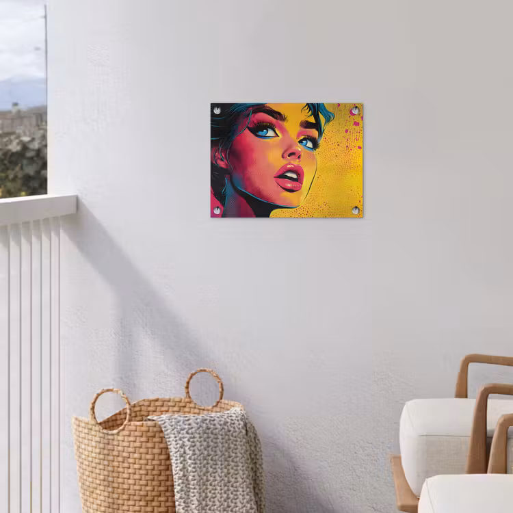 Close-up - Vrouwengezicht - Stippen - Geel tuinposter los doek klein -sfeer8