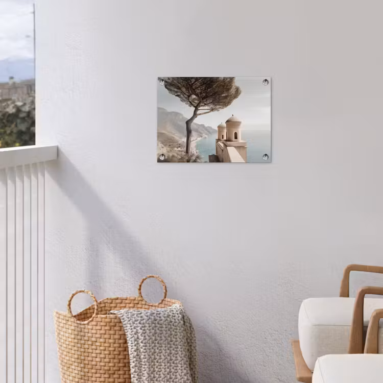 Kust - Klif - Boom - Gebouw tuinposter los doek klein -sfeer8