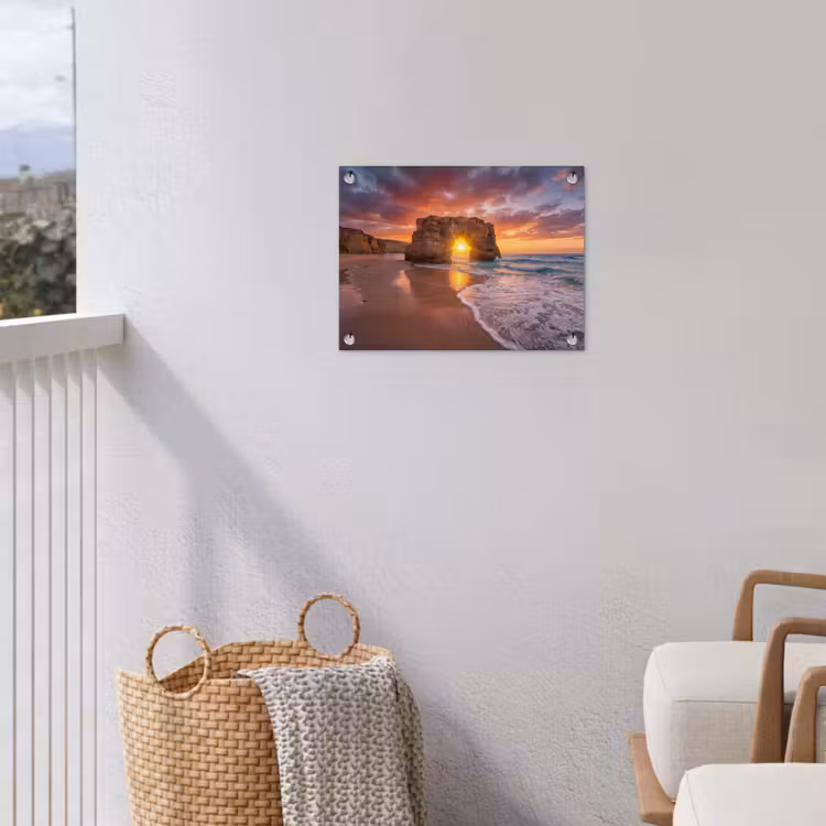 Kust - Rots - Zonsondergang - Zee - Natuur tuinposter los doek klein -sfeer8