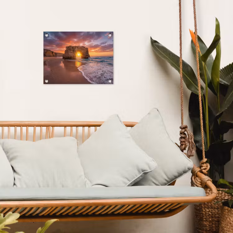 Kust - Rots - Zonsondergang - Zee - Natuur tuinposter los doek klein -sfeer7