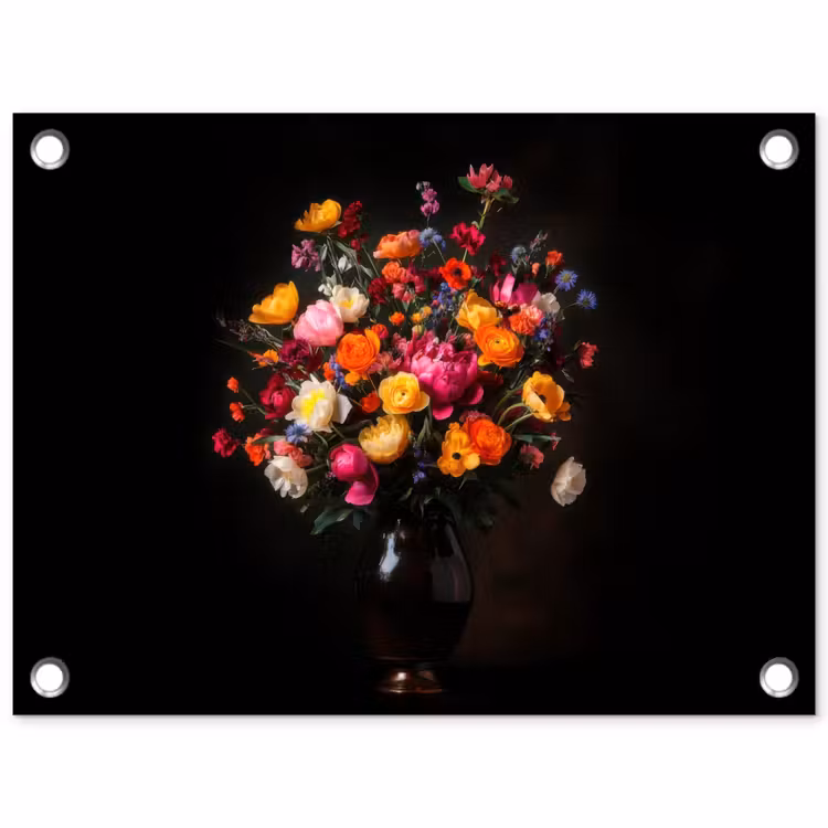 Kleurrijk - Boeket - Vaas - Donkerbruin tuinposter los doek klein -3d