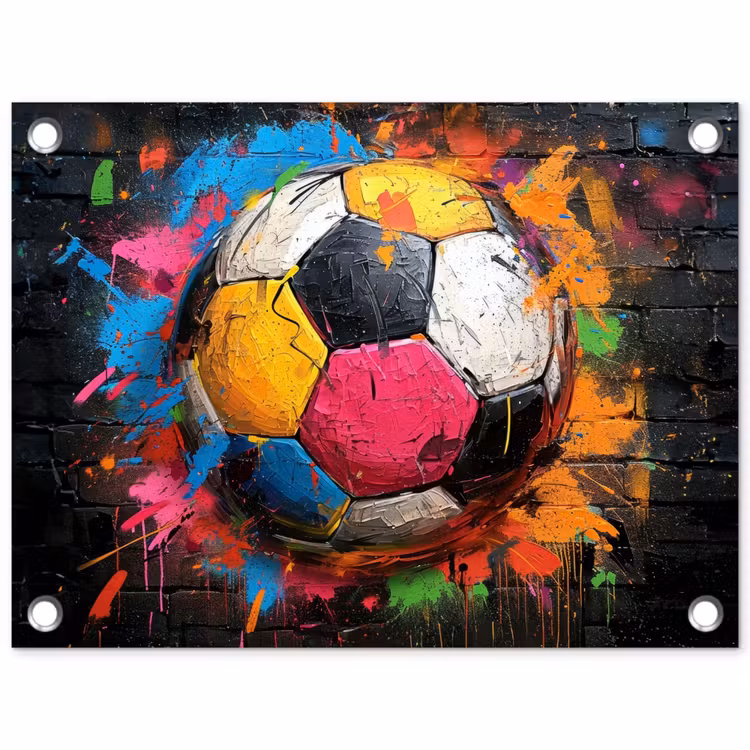 Kleurrijke Voetbal tuinposter los doek klein -3d