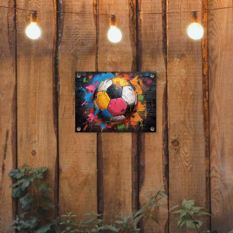 Kleurrijke Voetbal tuinposter los doek klein -sfeer1