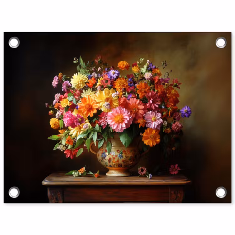 Kleuren - Boeket - Vaas - Hout tuinposter los doek klein -3d