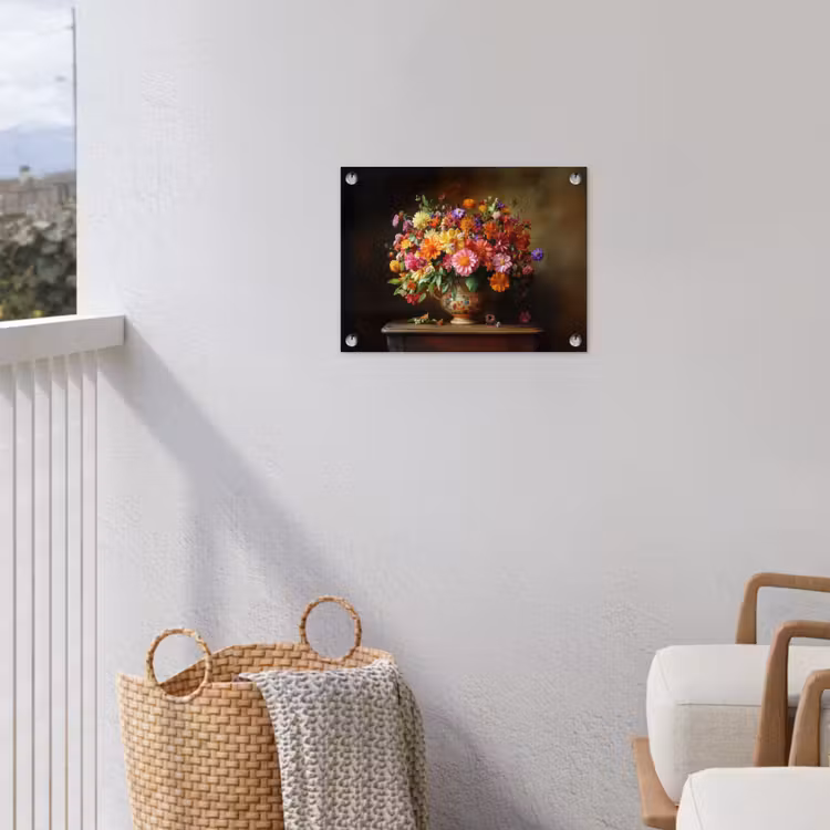 Kleuren - Boeket - Vaas - Hout tuinposter los doek klein -sfeer8