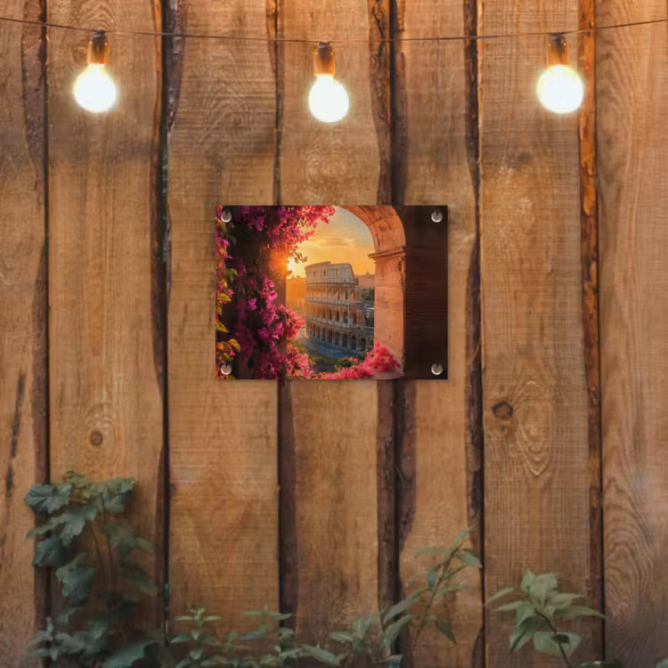 Colosseum - Rome - Roze Bloemen tuinposter los doek klein -sfeer1