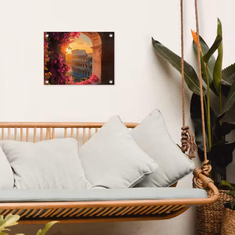 Colosseum - Rome - Roze Bloemen tuinposter los doek klein -sfeer7