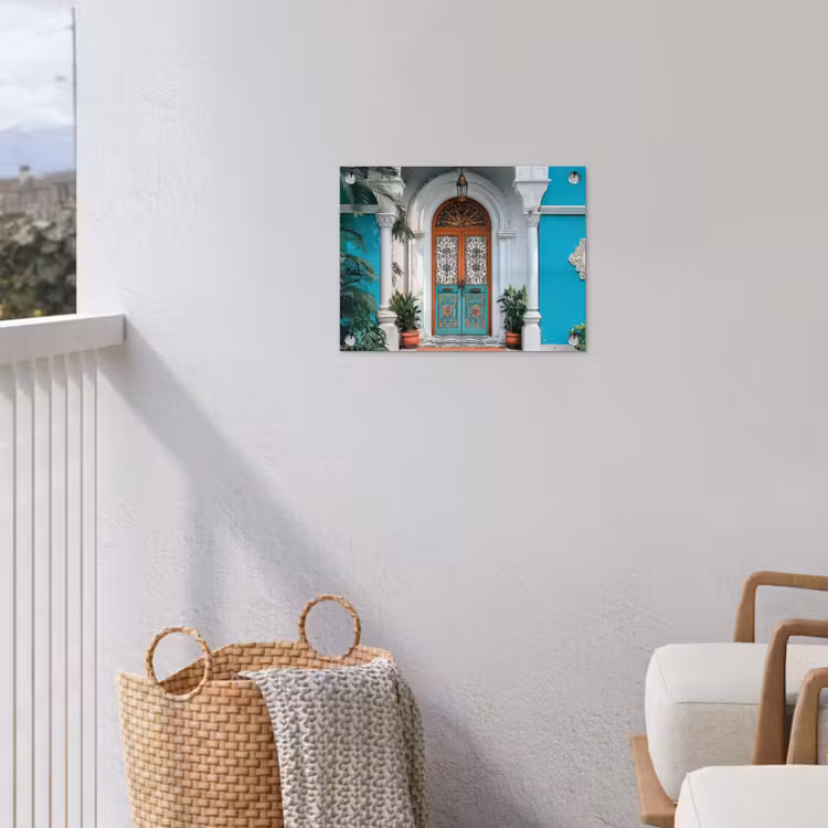 Zuilen - Sierlijke - Deur - Blauw tuinposter los doek klein -sfeer8