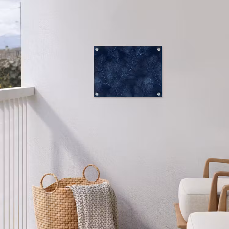 Koraal - Takken - Patroon - Nachtblauw tuinposter los doek klein 239 -sfeer8