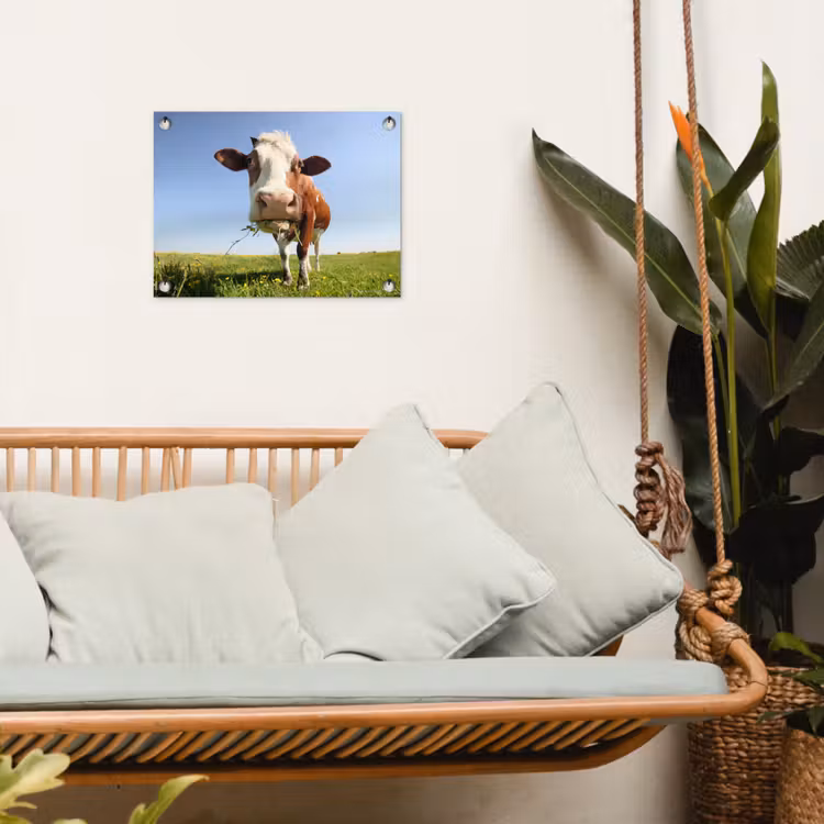 Koe - Dieren - Bloemen - Gras tuinposter los doek klein -sfeer7