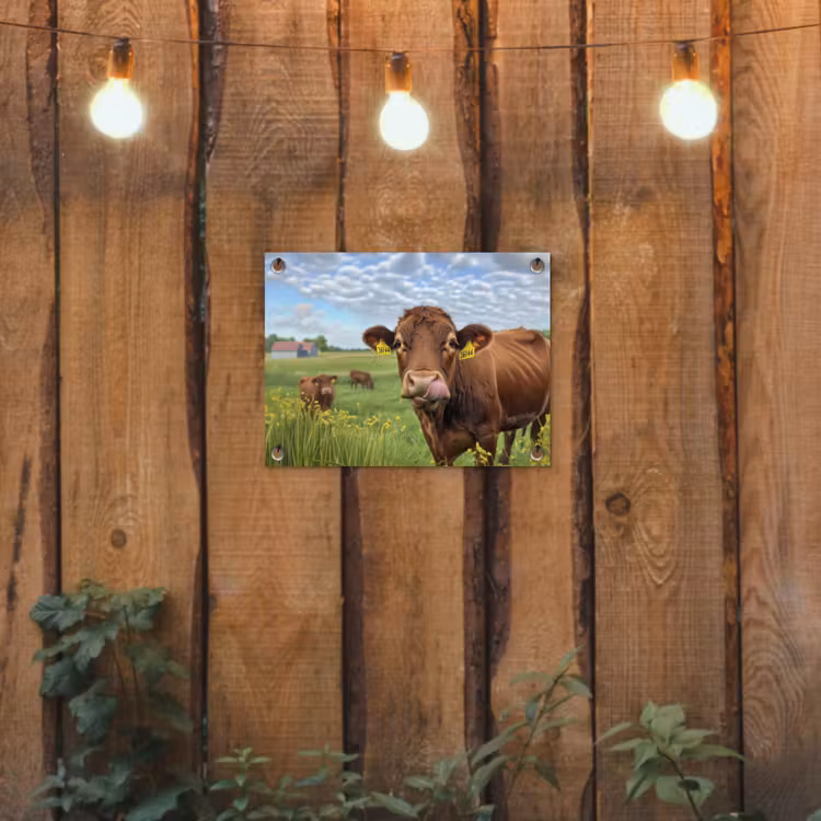 Koe - Weide - Bloemen tuinposter los doek klein -sfeer1