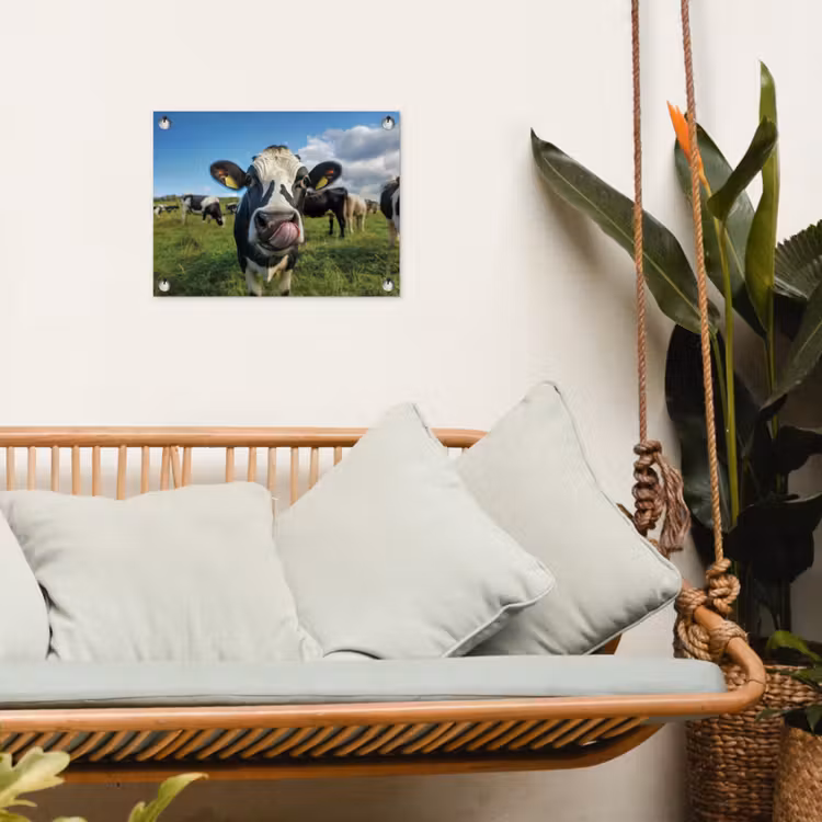 Koe - Tong - Weide tuinposter los doek klein -sfeer7