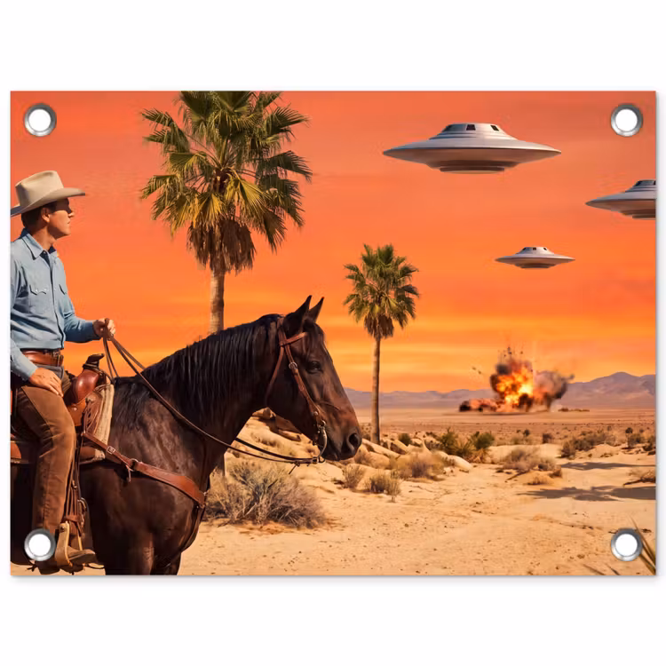 Garden Poster - Cowboy - Horse - Desert - Cowboy - Paard - Woestijn tuinposter los doek klein