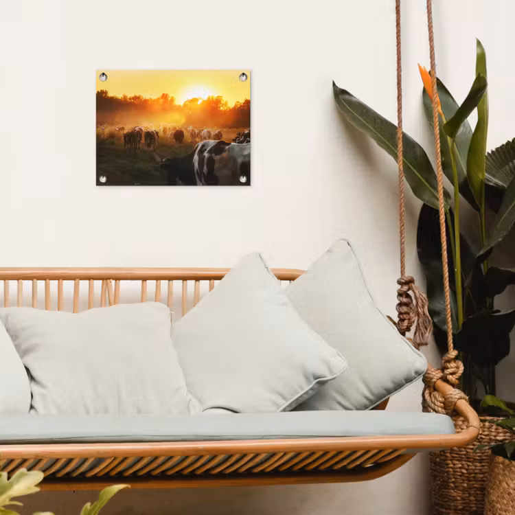 Koeien bij Zonsondergang tuinposter los doek klein -sfeer7
