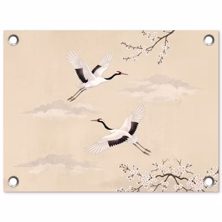 Kraanvogels - Bloesem - Beige tuinposter los doek klein -3d