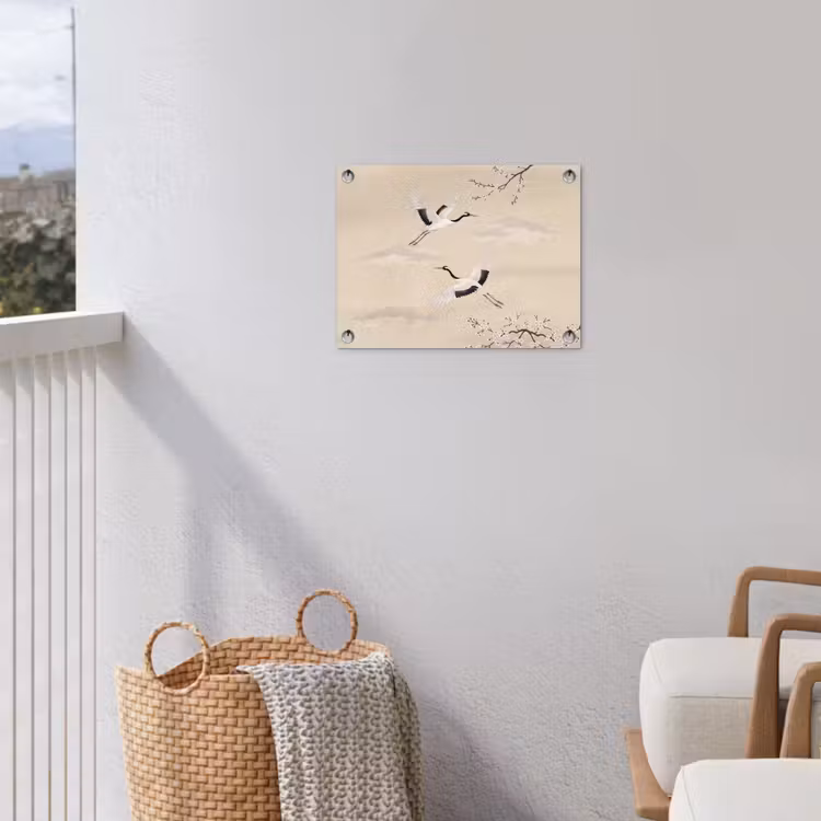 Kraanvogels - Bloesem - Beige tuinposter los doek klein -sfeer8
