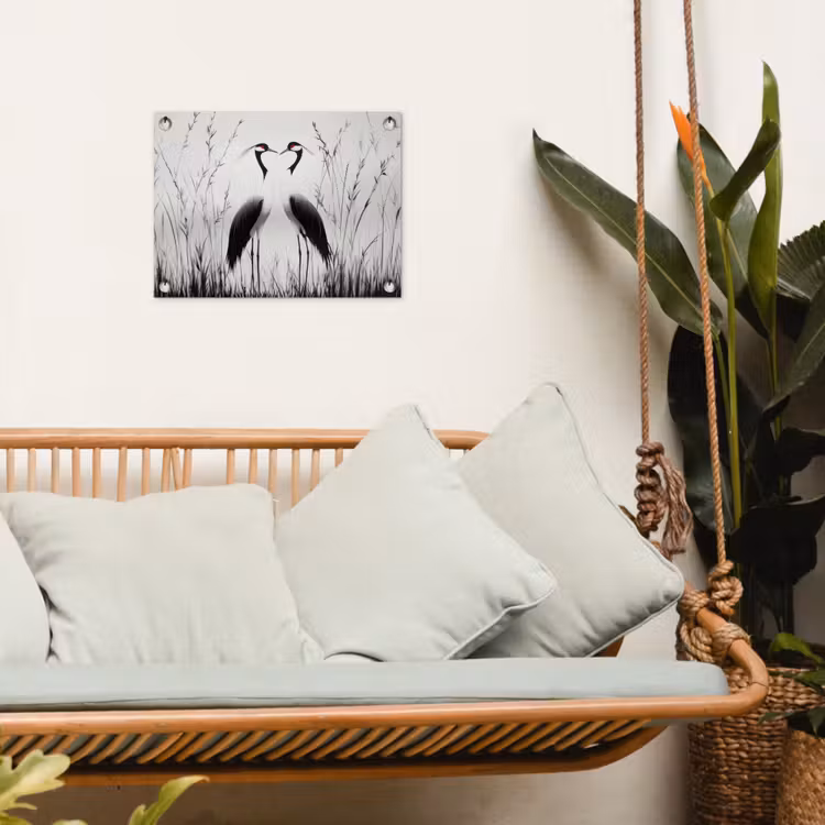 Kraanvogels - Gras - Hartvorm - Zwart tuinposter los doek klein -sfeer7