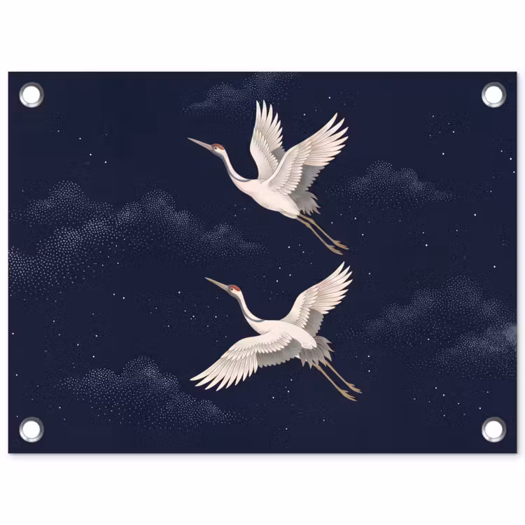 Kraanvogels - Nachthemel - Blauw tuinposter los doek klein -3d