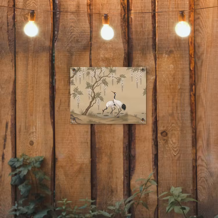 Kraanvogels - Water - Beige tuinposter los doek klein -sfeer1
