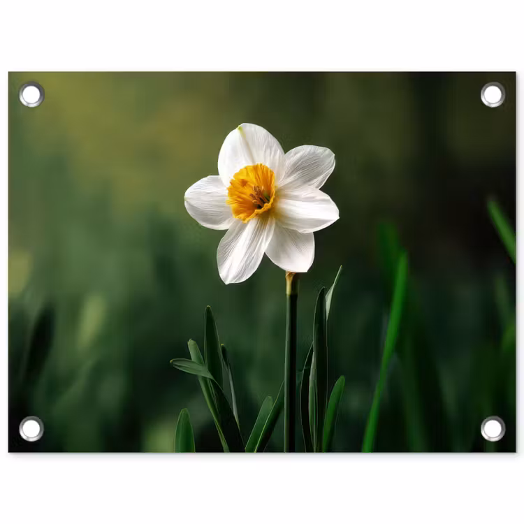 Narcis - Bloem - Wit - Grassprieten tuinposter los doek klein -3d