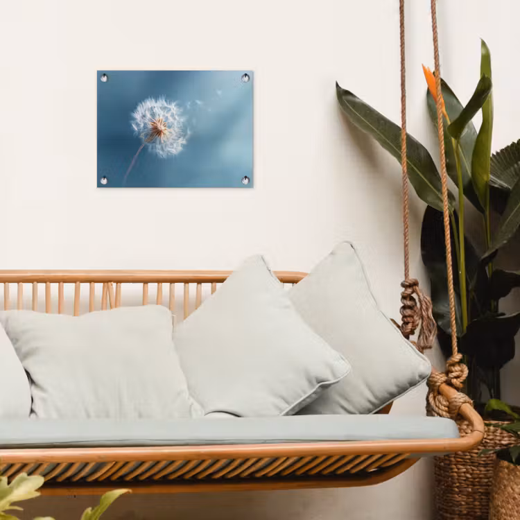 Paardenbloem - Wind - Blauw tuinposter los doek klein -sfeer7