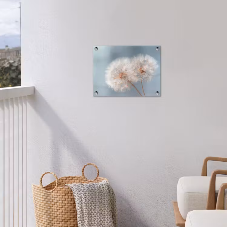 Paardenbloemen - Pluisjes - Wit tuinposter los doek klein -sfeer8
