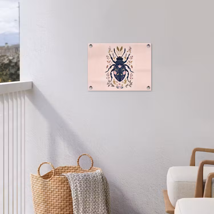 Donkerblauw - Kever - Bloemtakken - Sierlijk tuinposter los doek klein -sfeer8