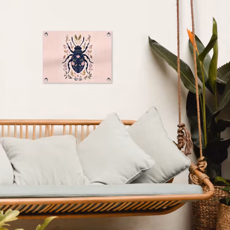 Donkerblauw - Kever - Bloemtakken - Sierlijk tuinposter los doek klein -sfeer7