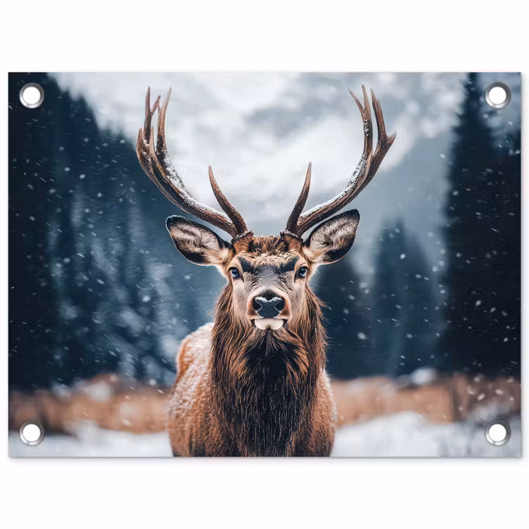 Hert - Dieren - Landschap - Winter - Sneeuw tuinposter los doek klein -3d