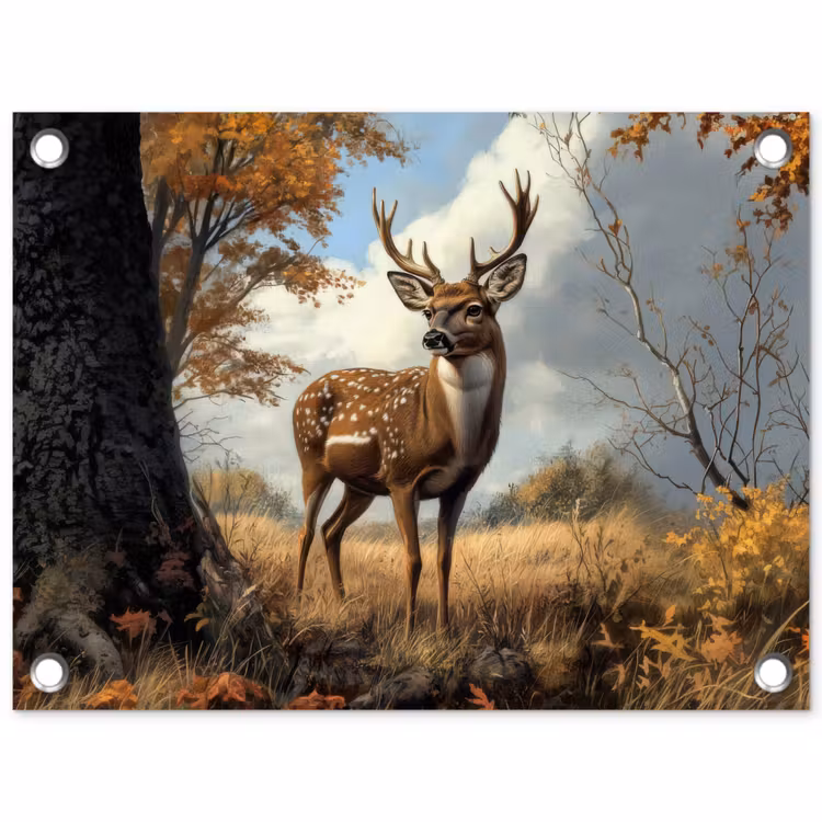 Hert - Herfstkleuren - Boom - Gewei tuinposter los doek klein -3d