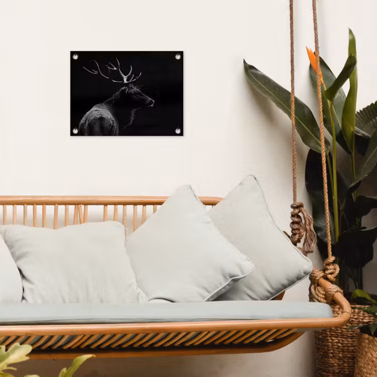 Hert - Zwart - Portret - Gewei - Dieren tuinposter los doek klein -sfeer7