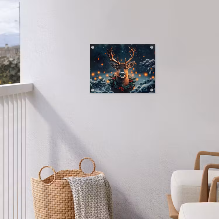 Hert - Kerst - Winter - Sneeuw - Kerstkrans tuinposter los doek klein -sfeer8