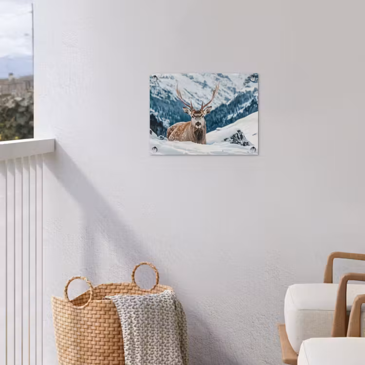 Hert - Landschap - Winter - Natuur - Dieren - Bergen tuinposter los doek klein -sfeer8