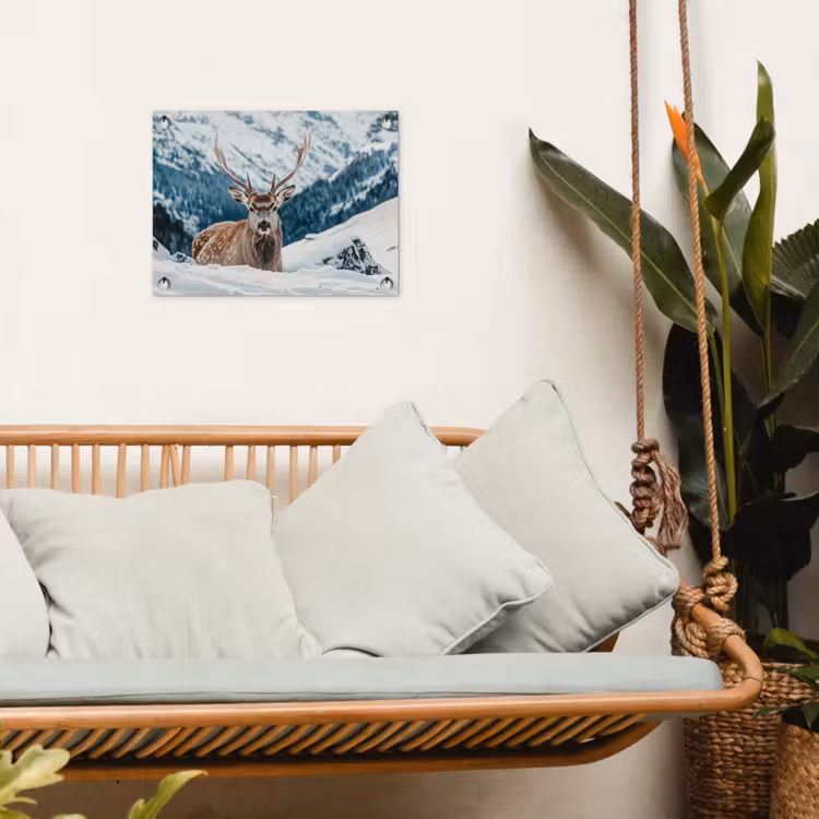 Hert - Landschap - Winter - Natuur - Dieren - Bergen tuinposter los doek klein -sfeer7