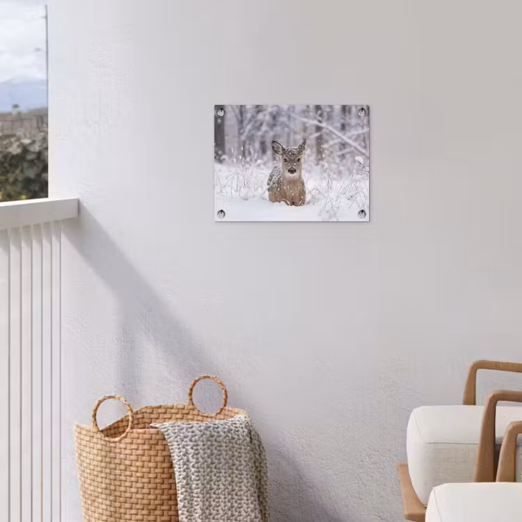 Hert - Sneeuw - Bos - Dieren - Vertederend tuinposter los doek klein -sfeer8