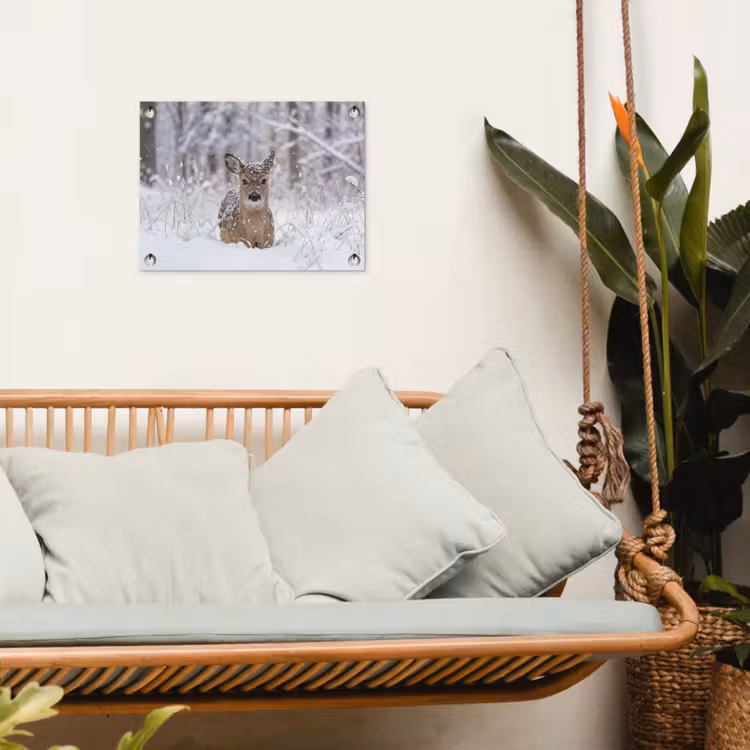 Hert - Sneeuw - Bos - Dieren - Vertederend tuinposter los doek klein -sfeer7