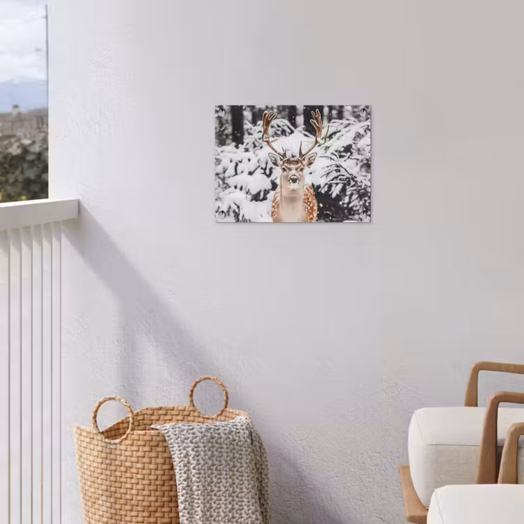 Hert - Sneeuw - Winter - Bos - Dieren tuinposter los doek klein -sfeer8