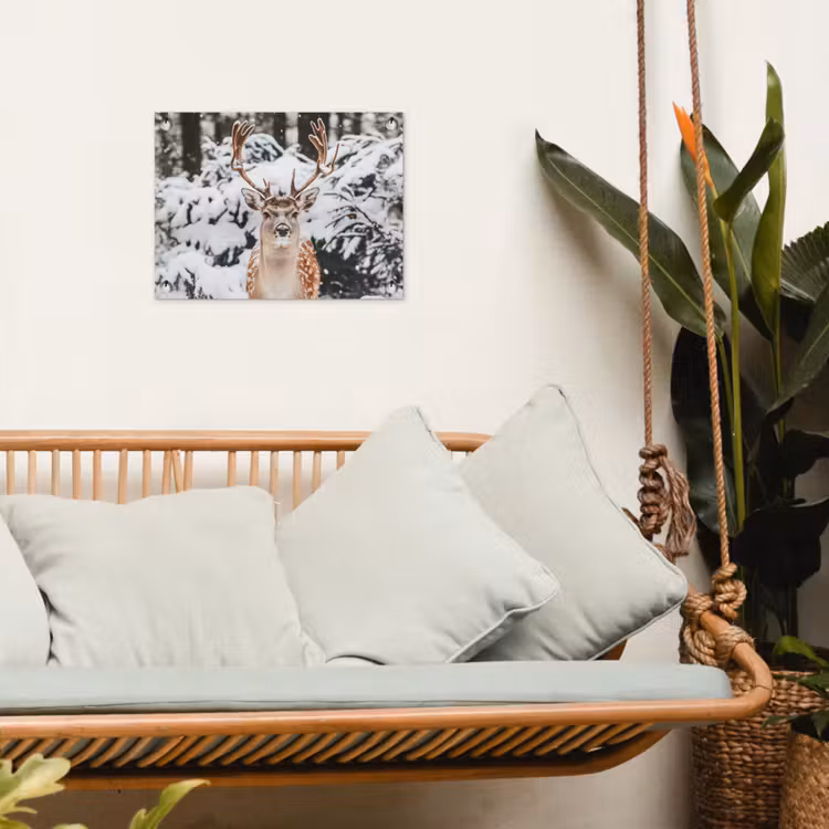 Hert - Sneeuw - Winter - Bos - Dieren tuinposter los doek klein -sfeer7
