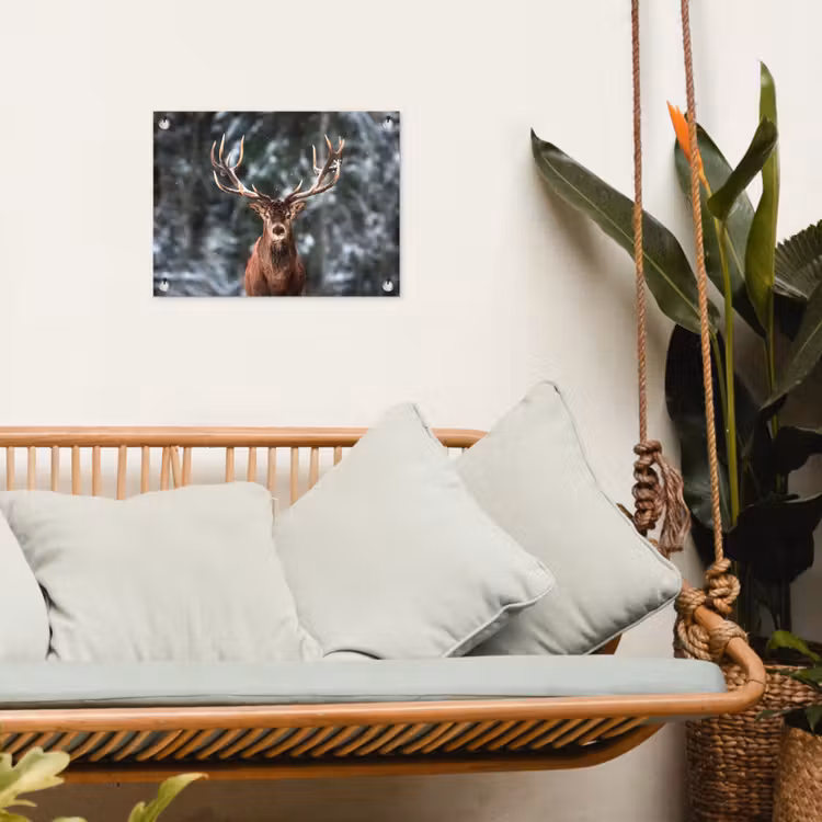 Hert - Winter - Sneeuw - Bos - Natuur - Dier tuinposter los doek klein -sfeer7