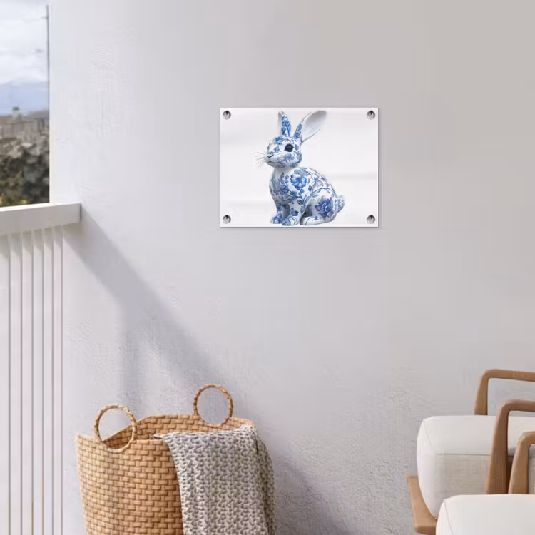 Delftsblauw - Haasje - Wit tuinposter los doek klein -sfeer8