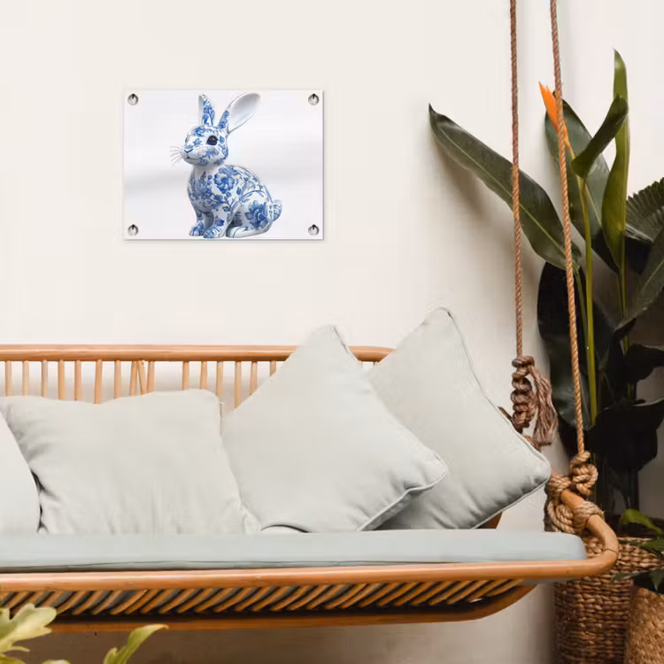 Delftsblauw - Haasje - Wit tuinposter los doek klein -sfeer7